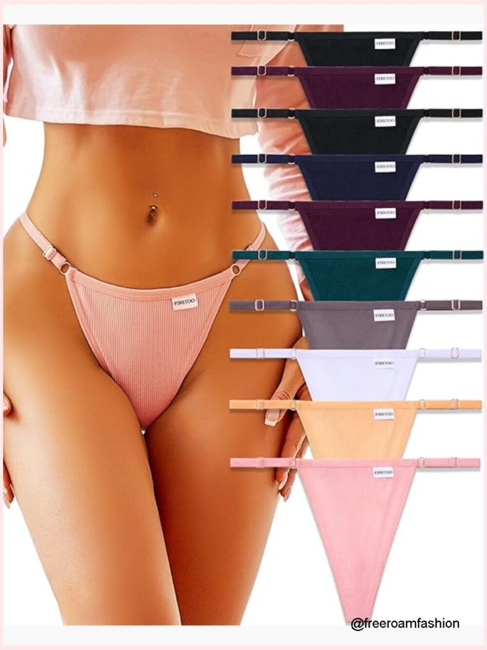 Adjustable G-String Thongs 10 Pack, Cotton Low Rise Panties for Women S-XL